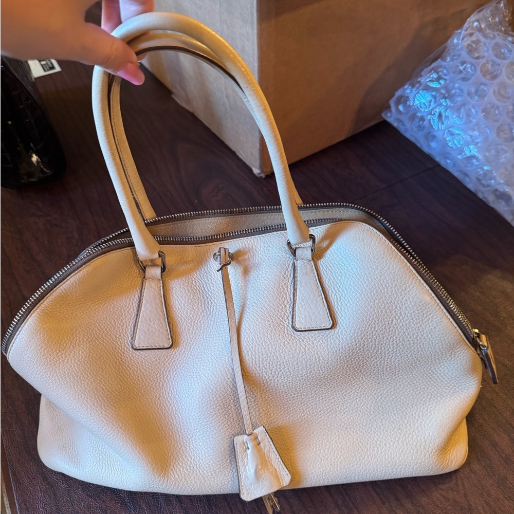 Authentic Prada Elegant Cream Leather Handbag